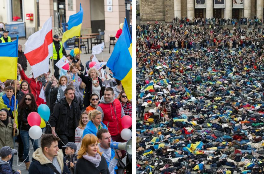  «Мурашки по коже»: сотни людей легли на землю на митинге в поддержку Украины