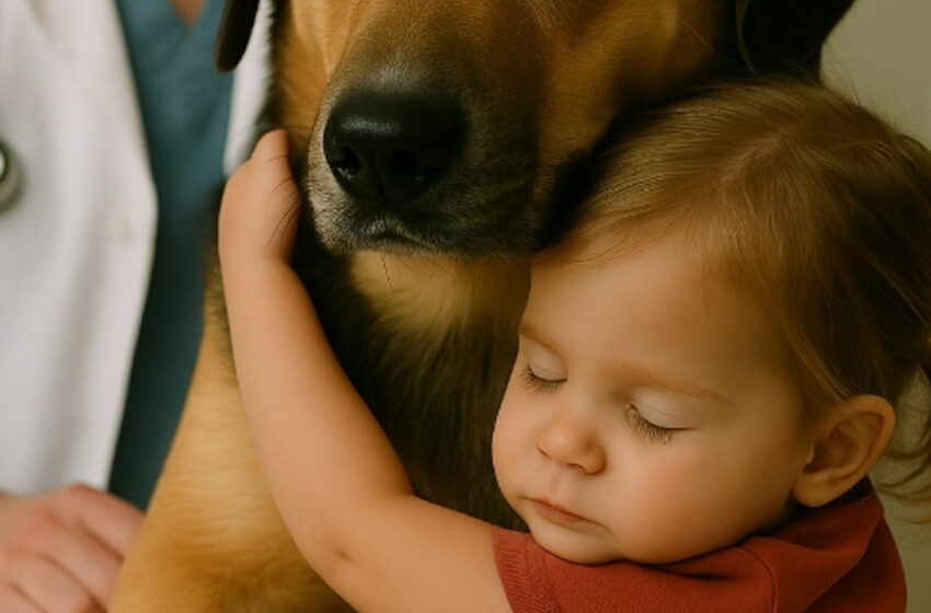  Малышка обняла умирающего пса, которому оставалась всего несколько часов жизни. Спустя три часа ветеринар сделал невероятное заявление